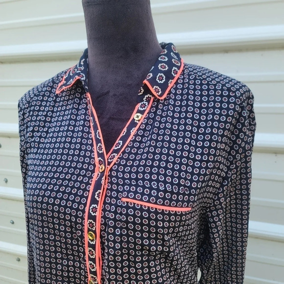 Juicy Couture Navy & Pink Long Sleeve Collared Button Front Sleep Night Shirt M - Picture 7 of 9